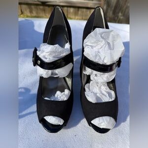 Lane Bryant Wide Width Faux Suede  Black Peep-Toe Heels